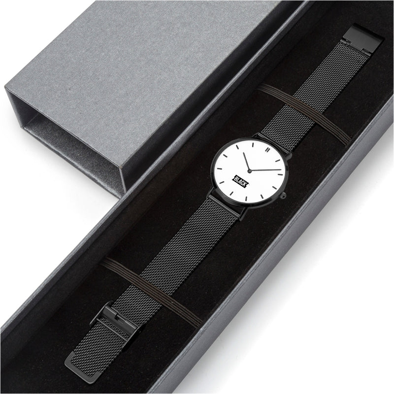 PSBII- Black Ultra-thin Stainless Steel Quartz Watch (With Indicators)